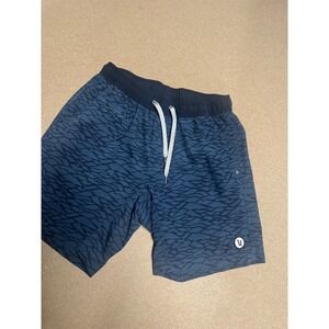 Vuori Mens Shorts Blue Black Wave Pattern Elastic Waist Drawstring Size L $89